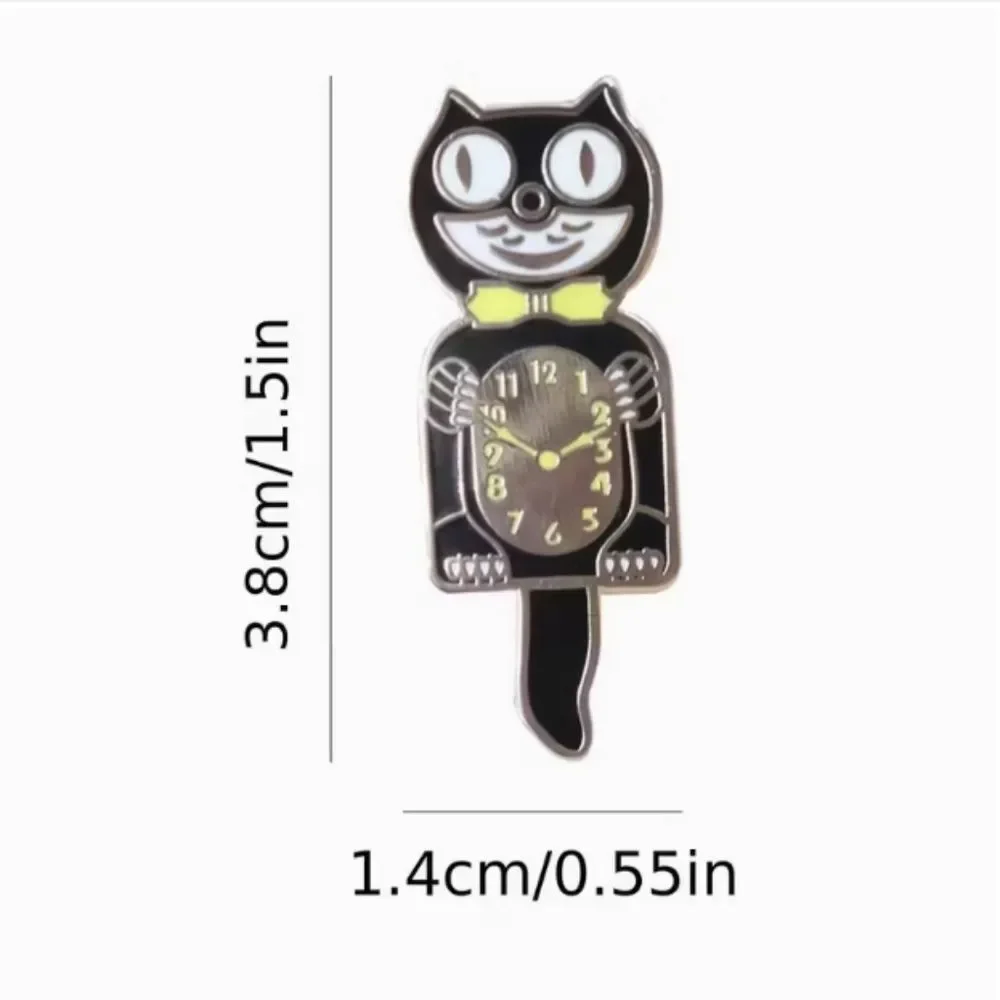 Retro Atomic Cat Clock Lapel Pin Brooch Black Kitty Vintage Look Jewelry 60s